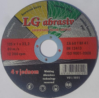Kotouč řezný  125x1 LG 4v1 (Fe, Inox, bar. kovy, cihla, kámen, pvc)